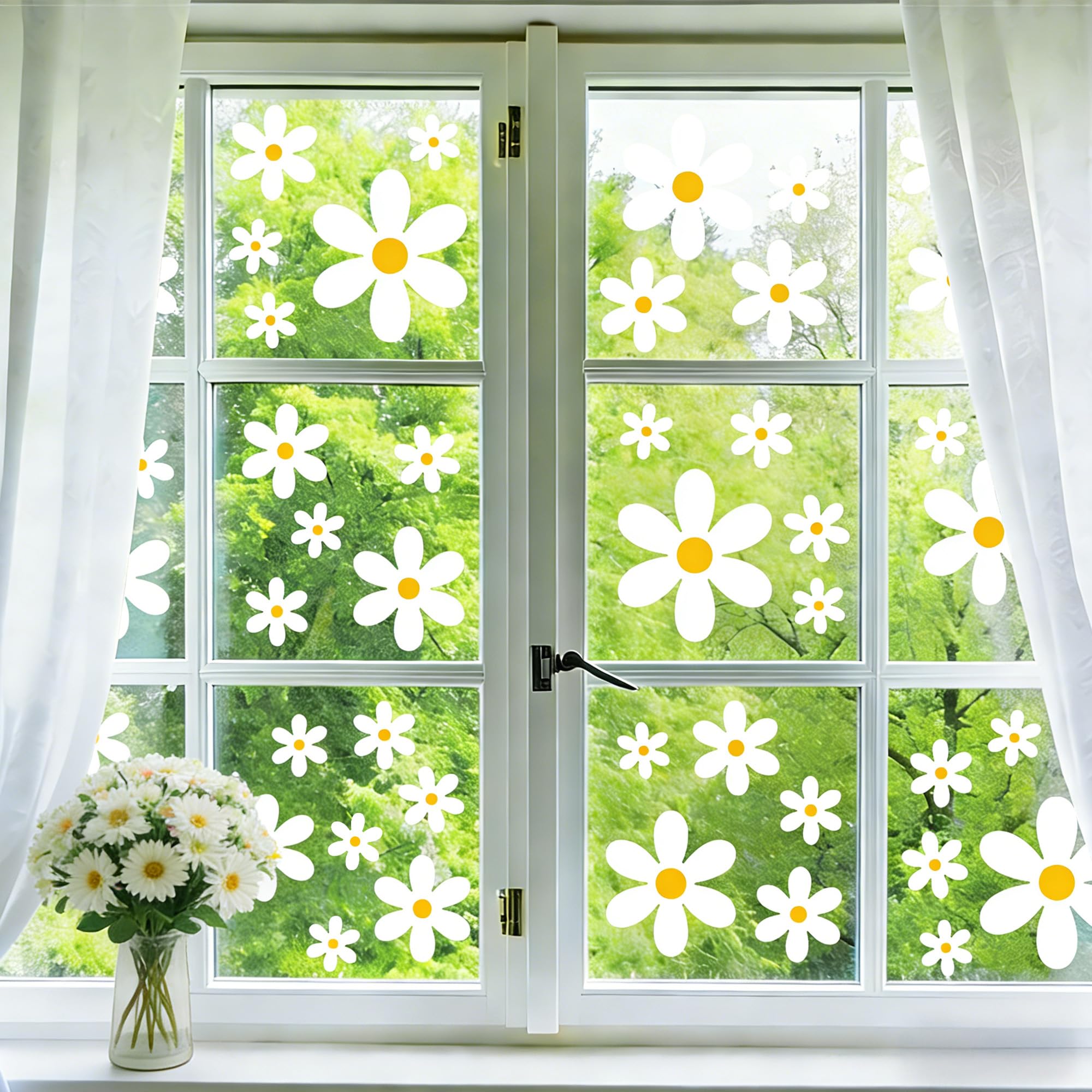 Joeyan Fensterbilder Frühling Selbstklebend, Frühlingsdeko Innen Fensteraufkleber Wiederverwendbare mit Blumen,Schmetterlinge, Fenstersticker Glasdeko für Büro Zuhause Party Kinderzimmer