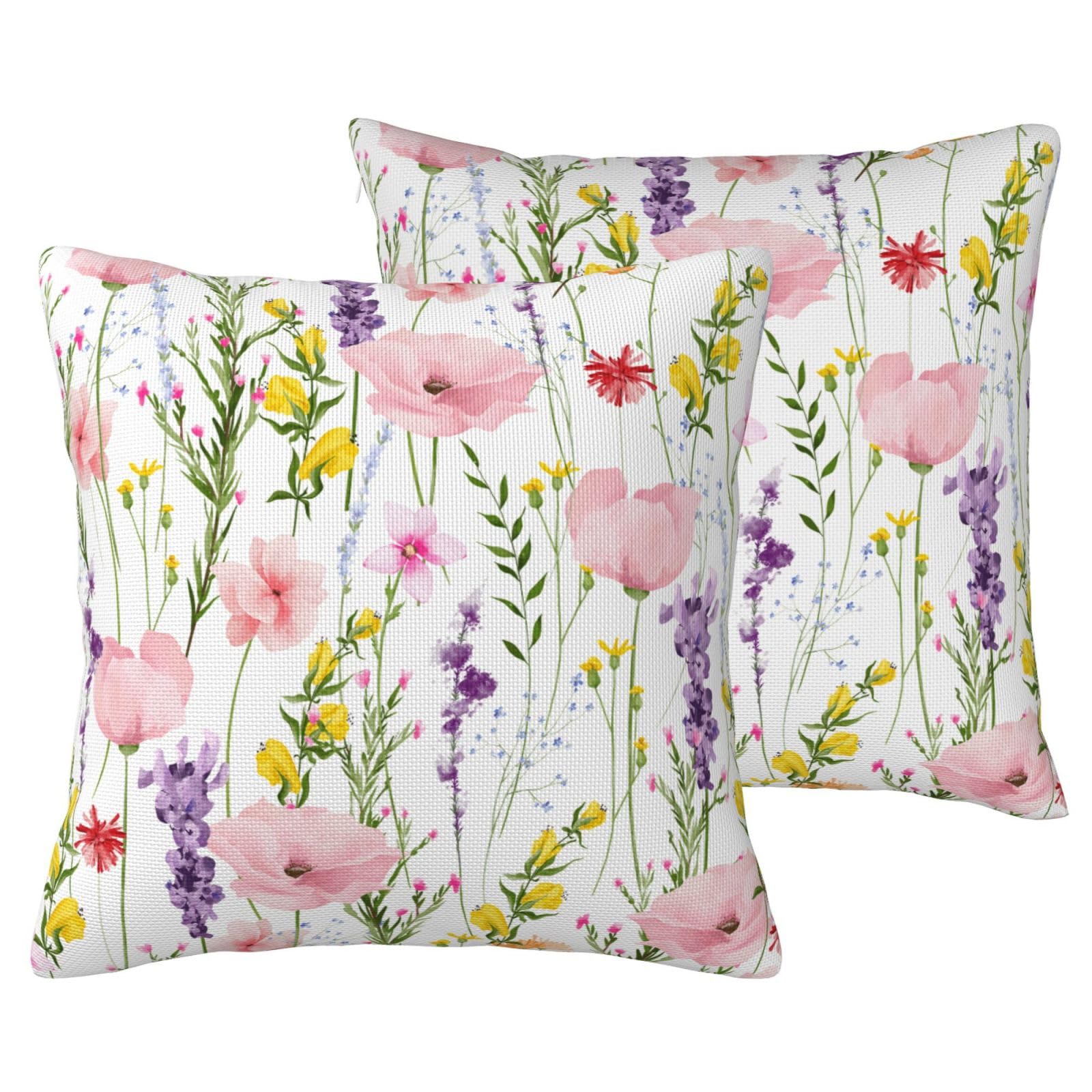 LOHDALOLF Floral Cushion Covers 45x45 cm Set of 2, Waterproof Cushion Cases Wild Flower Decorative Pillow Covers for Spring Summer Patio Furniture Garden