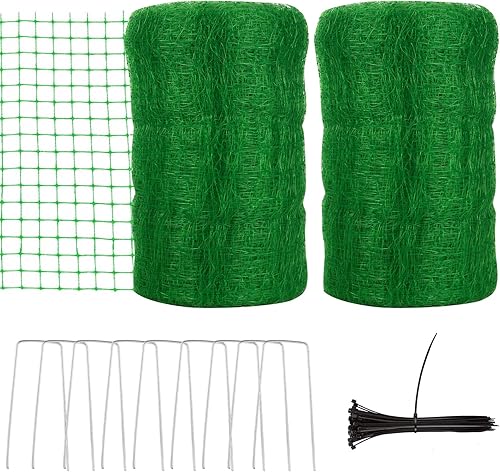 Oungy 2 redes de jardín de 7 x 100 pies para protección de jardín, redes de ciervos verdes resistentes, para pollo, aves de corral, redes de