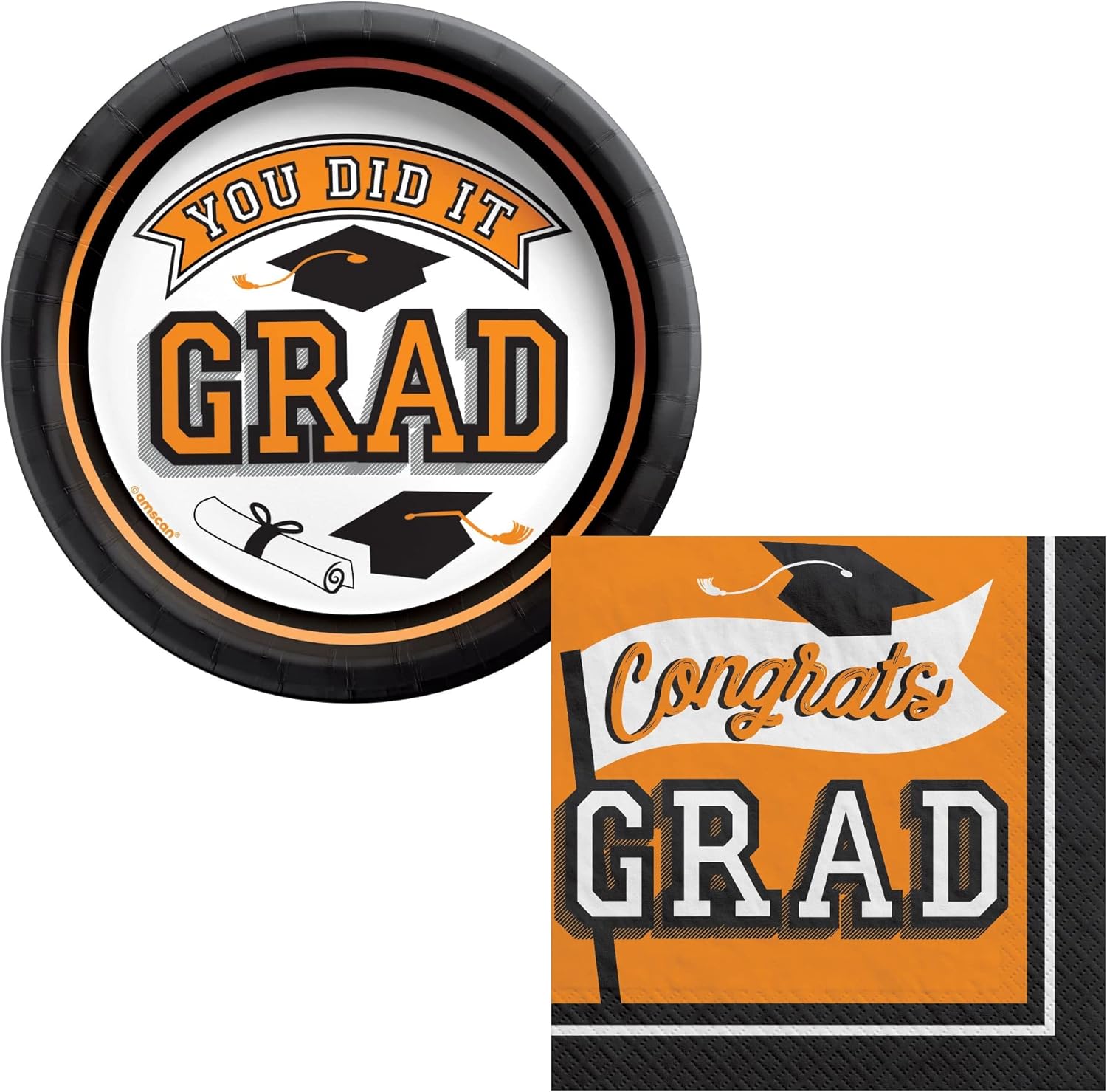 School Colors Graduation Party Supplies for 40 Guests - Bundle Includes Paper Dessert Plates and Napkins (Orange)