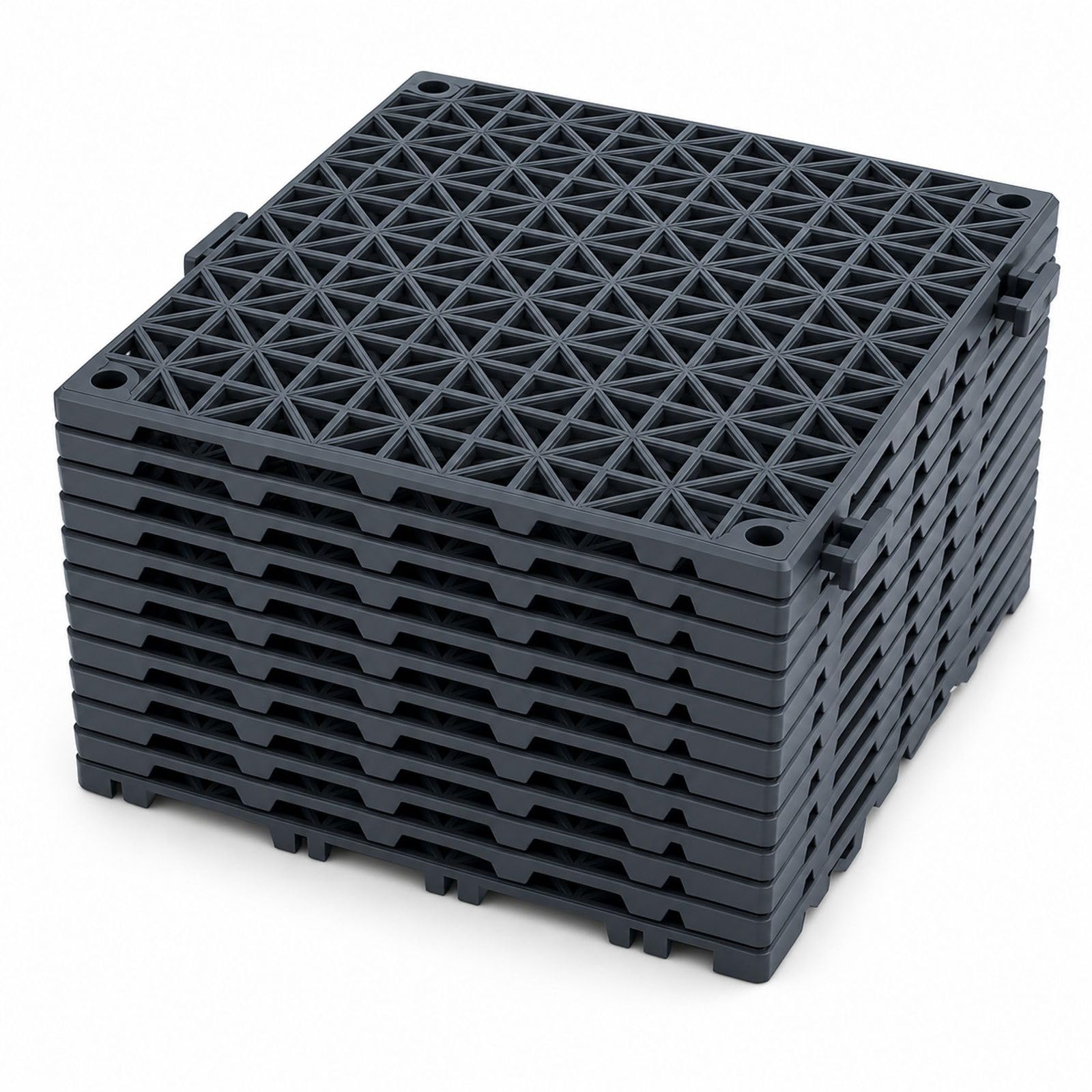 Lot de 12 dalles de sol en PVC noir, dalles clipsables ajourées pour jardin, piscine, terrasse, cuisine et salle de bain