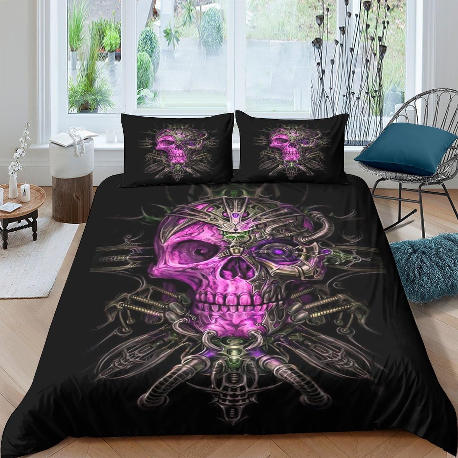 Ctjqhvkz Style-10 3D Printed Purple Skull Fitted Sheet Microfiber Soft Breathable Gothic Skeleton Bed Cover For Bedroom Guest Room Decor Single（135X200cm）