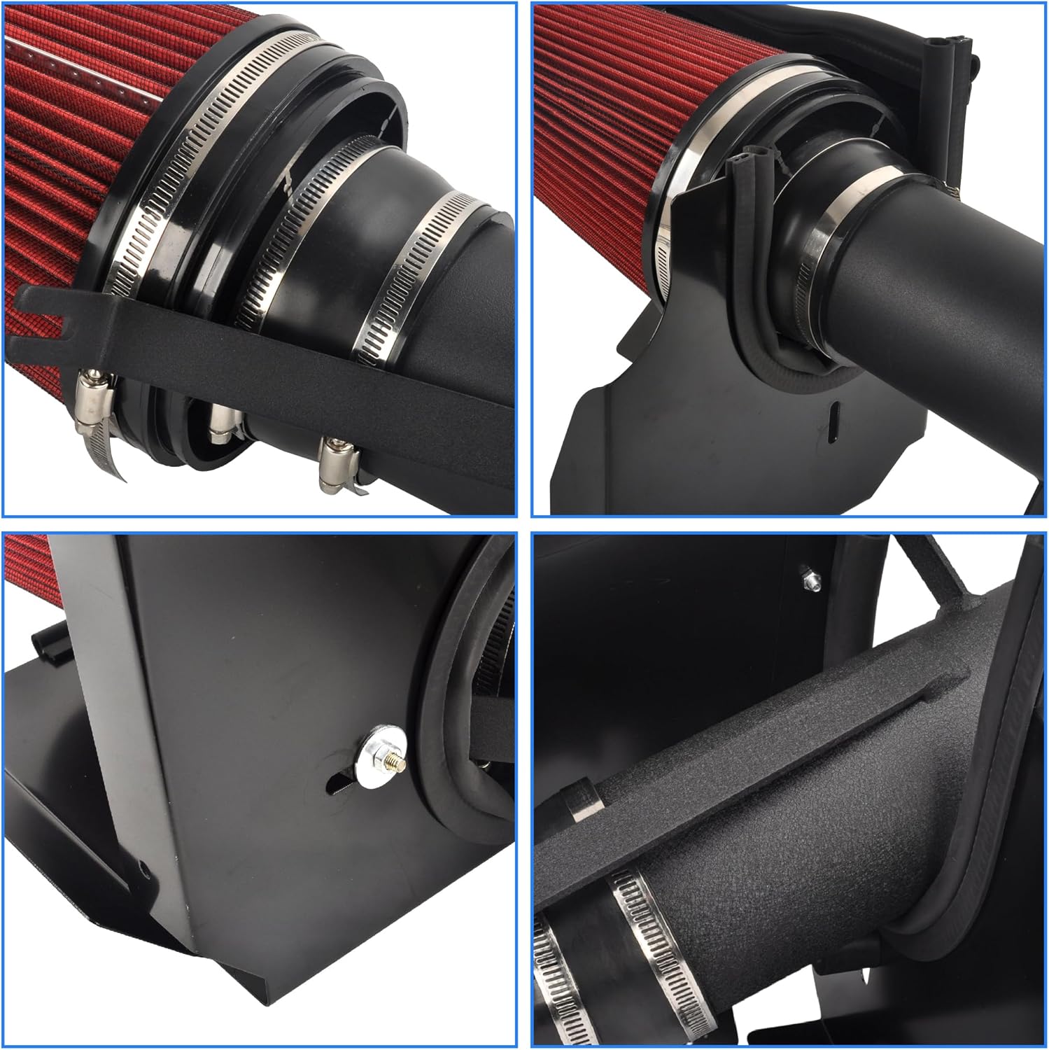 4" Cold Air Intake System + Heat Shield Compatible with 1999-2006 GMC/Chevy V8 4.8L/5.3L/6.0L Silverado 1500/2500/3500 (Black & Red)