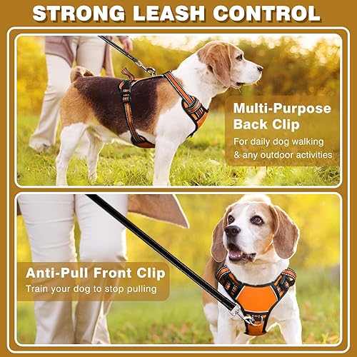 Miniatura 10 de WINSEE Arnés para perro sin jalones con collar chaleco reflejante ajustable Oxford, broches para correa delantero y trasero para perros pequeños,