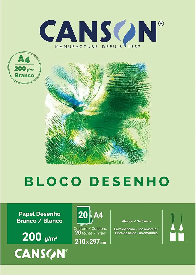 Bloco Desenho Branco A4 200g/m², Canson, 66667045, 20 Folhas