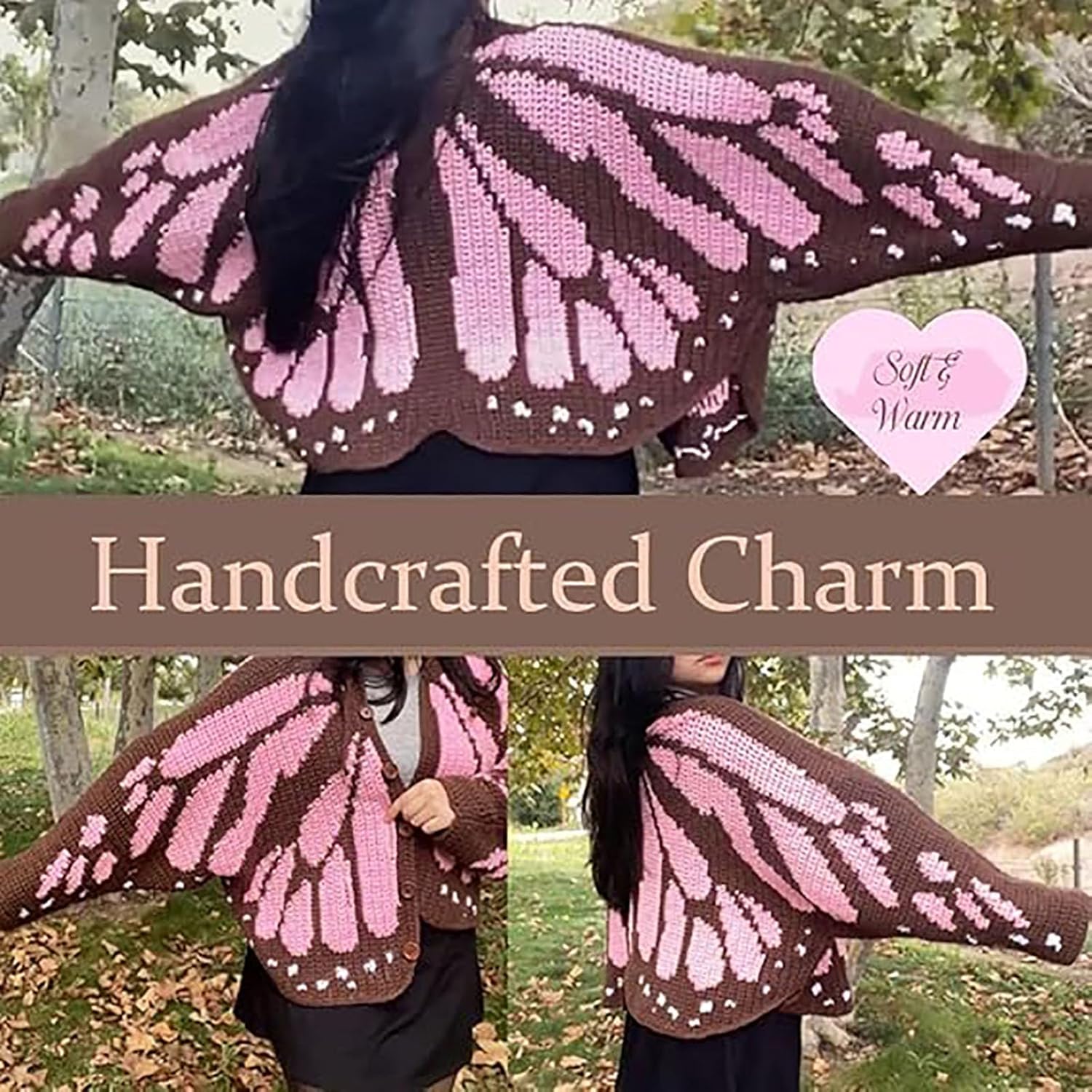 Monarch Butterfly Knit Cardigan, The Crochet Monarch Butterfly Cardigan Sweater with Butterflies Wing Pattern Tops for Women