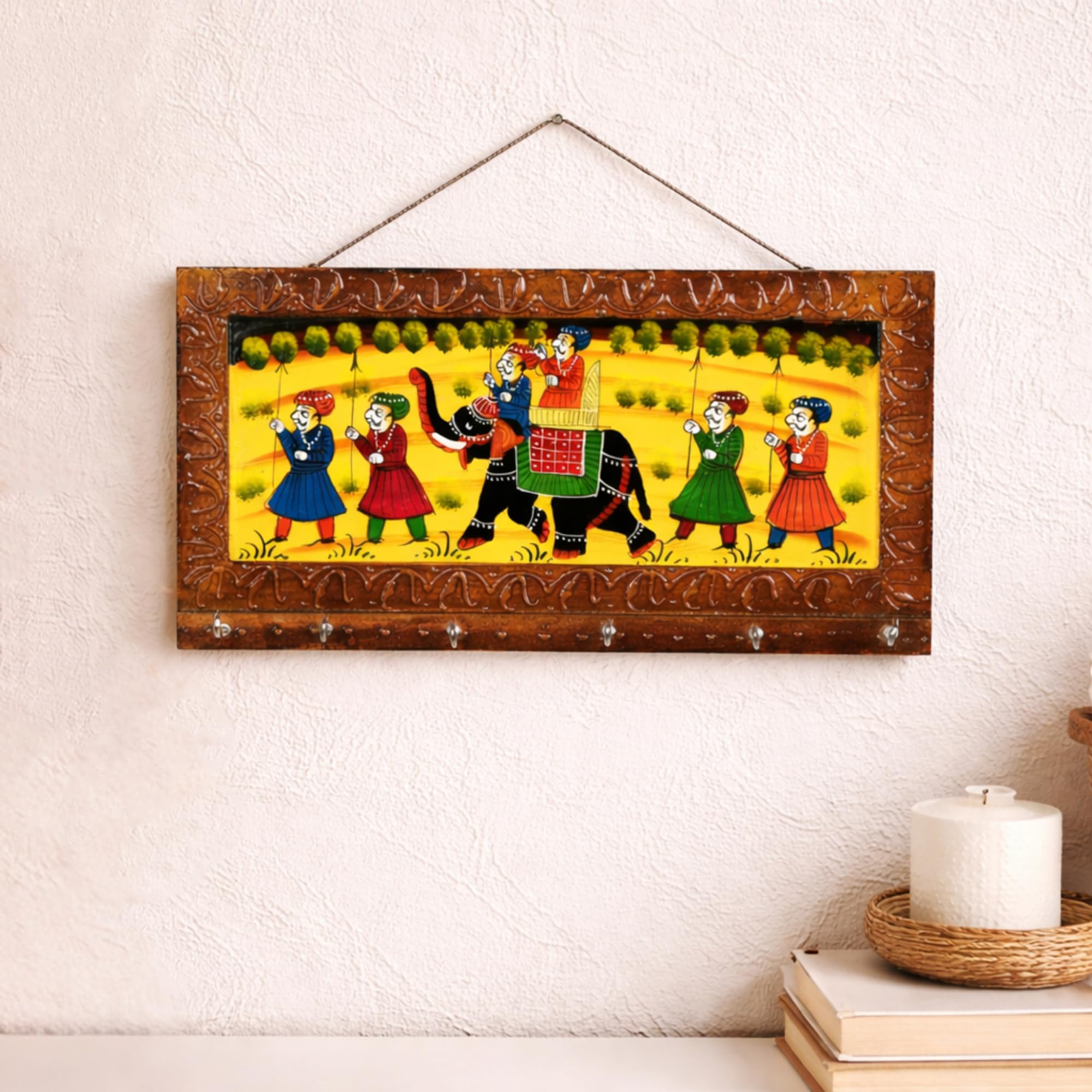 Rajasthani Wooden Key Holder - 6 Hooks -5
