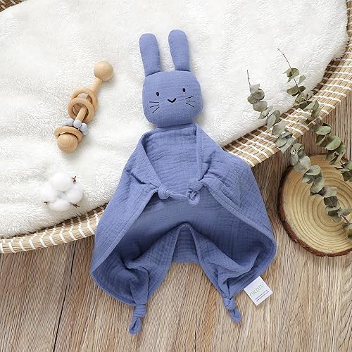 Miniatura 7 de okdiy Loveys de algodón orgánico para bebés, manta de seguridad para bebés recién nacidos, regalos neutros únicos para niños y niñas (gris conejo)