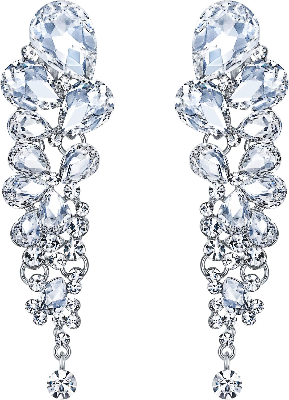Women's Austrian Crystal Elegant Water Drop Wedding Clip-on Dangle Earrings