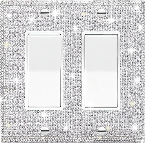 Gaocai Cubierta de placa de pared con diamantes de imitación plateados brillantes, cubierta de placa de interruptor de luz, cubierta de interruptor
