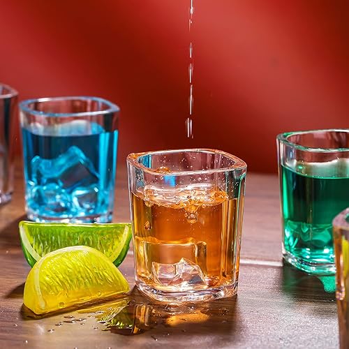 Miniatura 5 de Dingion Paquete de 24 vasos de chupito de base pesada a granel de 2 onzas de acrílico transparente cuadrado, vasos de chupito, tequila, espresso,