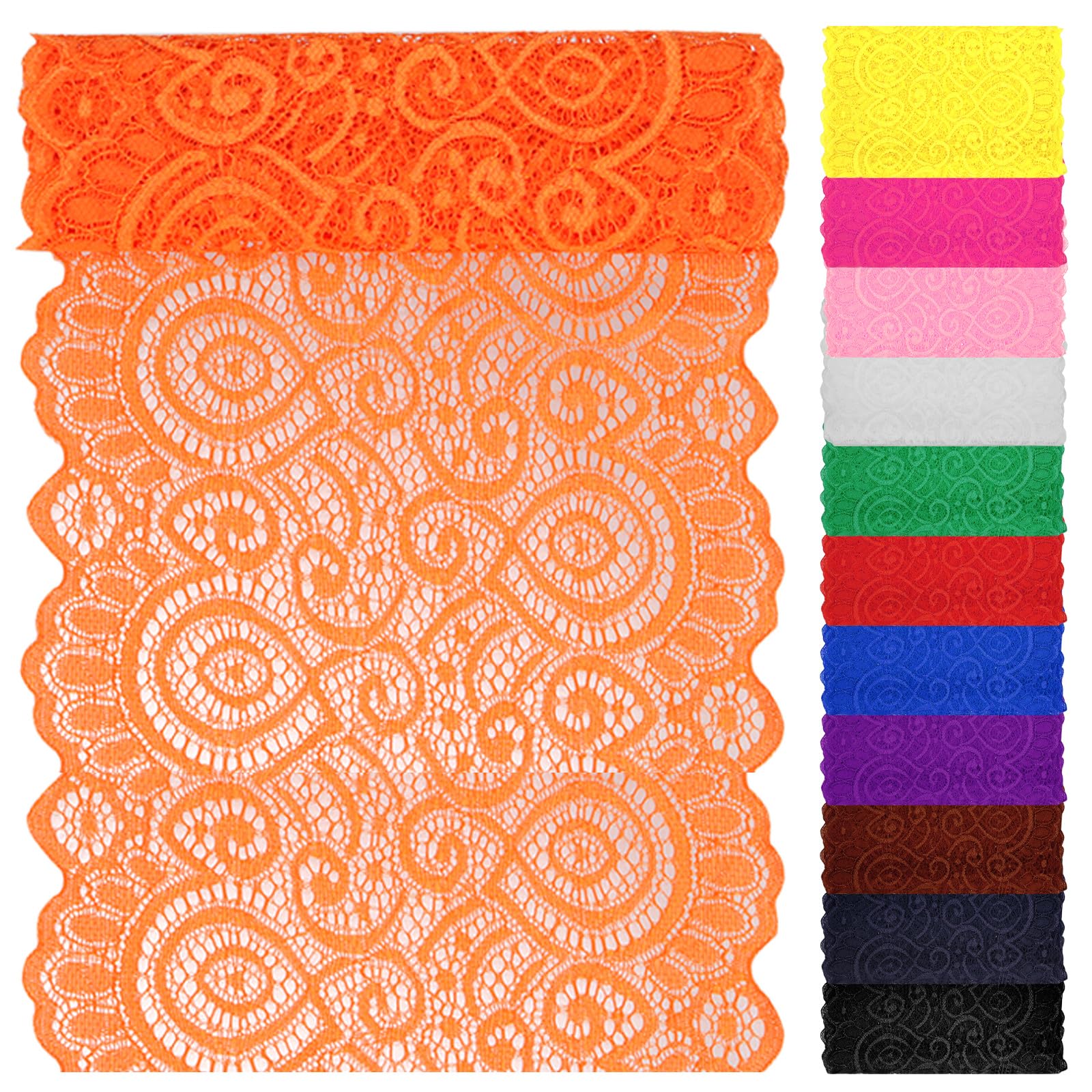 Swpeet 5 Yard by 7" Wide Orange Lace Fabric Stretch Elastic, Trim Lace Ribbon, Elastic Sewing Trim Ribbon for Garment, Headbands, Wedding Bouquet Making DIY Crafts