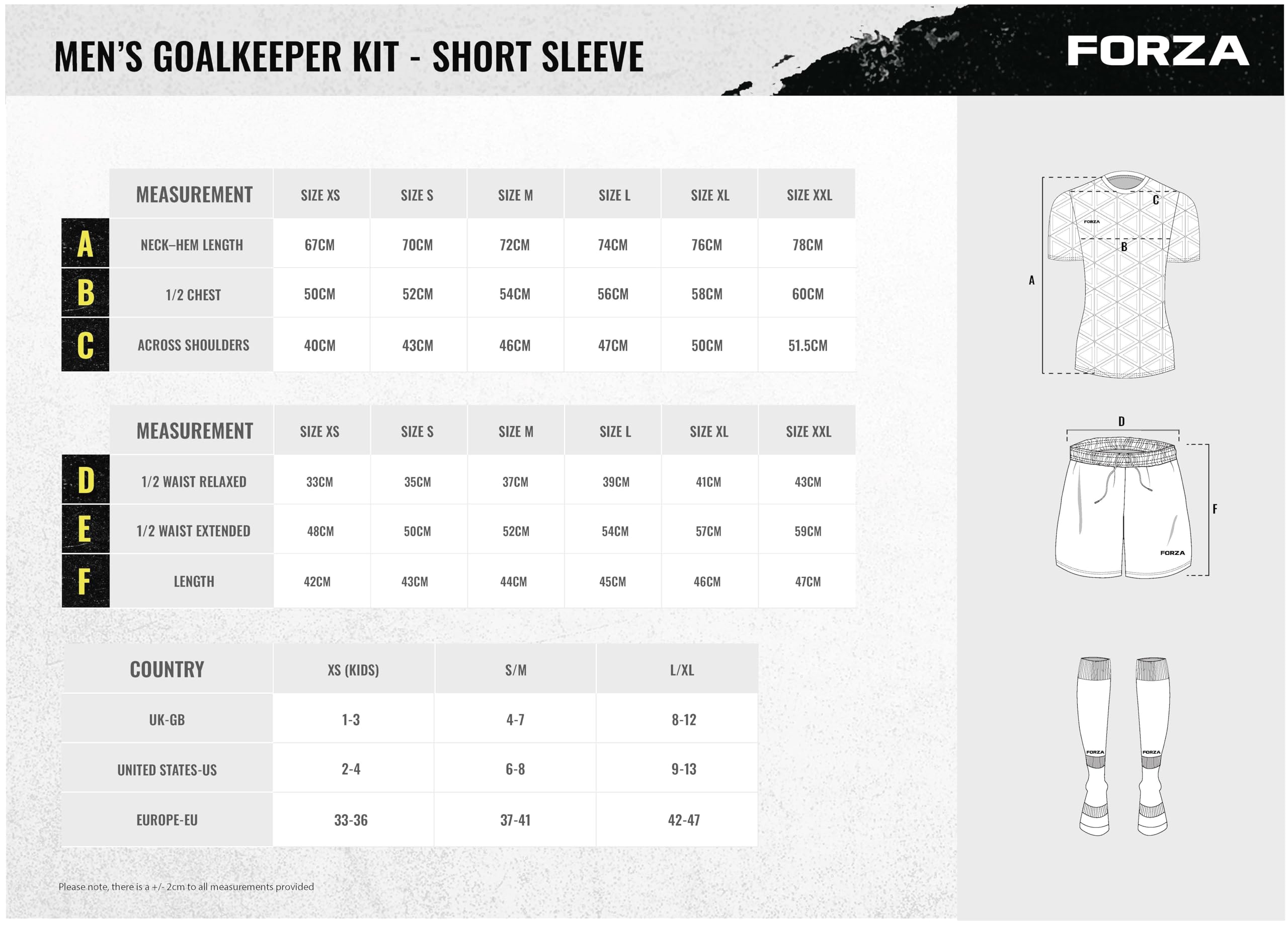 FORZA Kit Portiere Uomo A Maniche Corte [XS-XXL] | Kit Completo con Maglia, Pantaloncini & Calzettoni | 100% Poliestere & Traspirabile