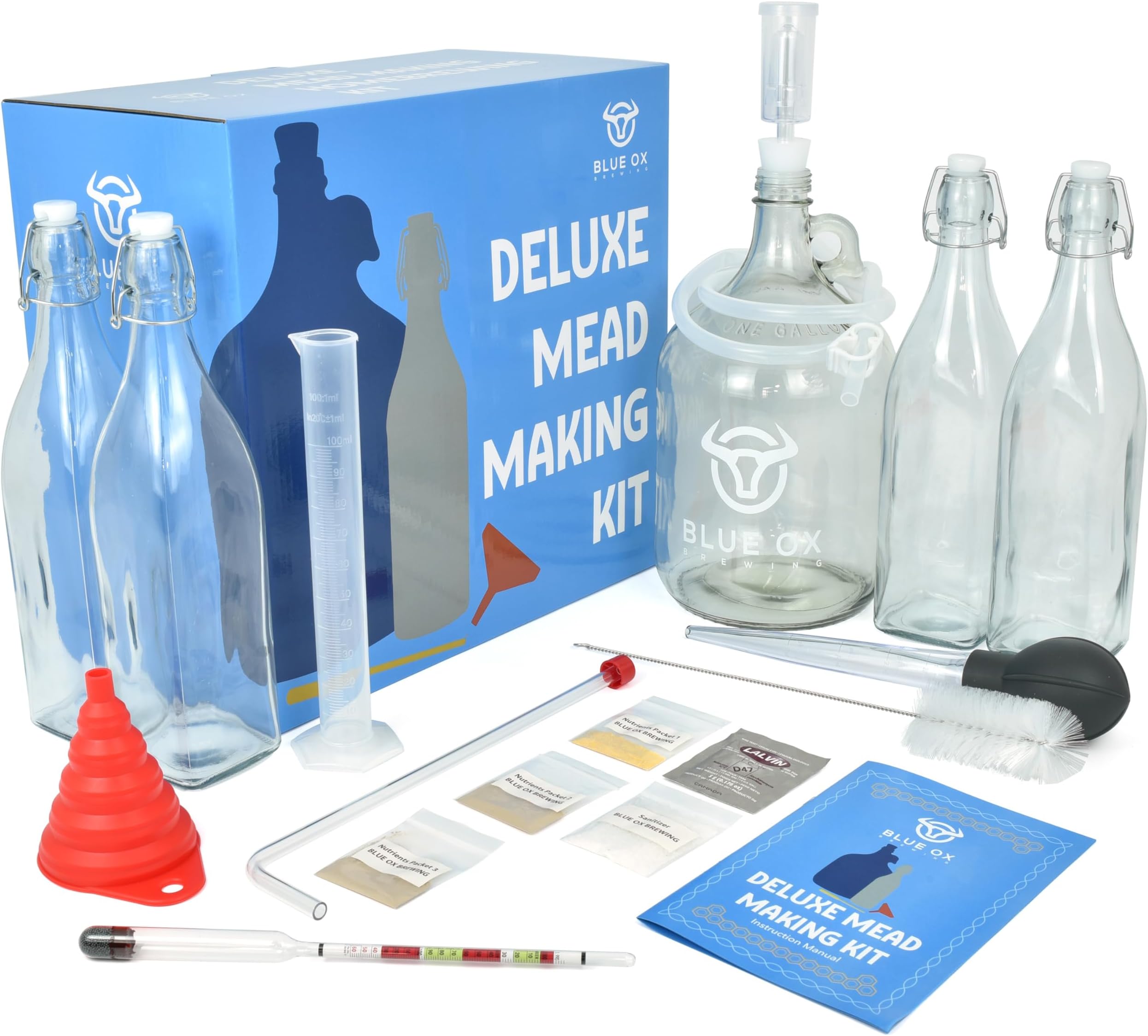 DELUXE Mead Making Kit with Storage Bottles, Hydrometer & Extra Yeast Nutrients - Honey Wine Making Kit - Mead Kit Complete - Mead Supplies for 1 Gallon of Mead – Mead Brewing Kit