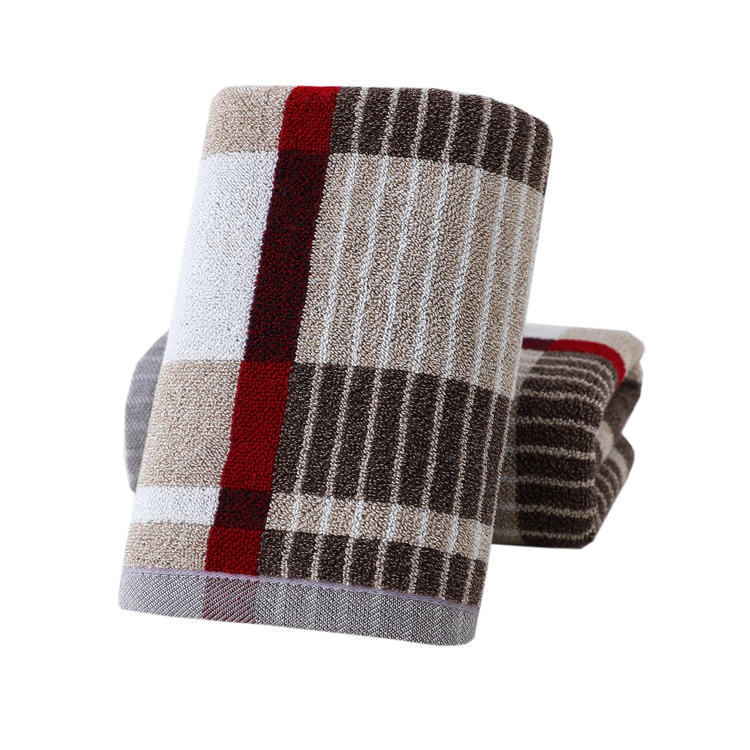 Pidada Hand Towels Set of 2 Striped Pattern 100% Cotton Absorbent Soft Decorative Towel for Bathroom (Brown)