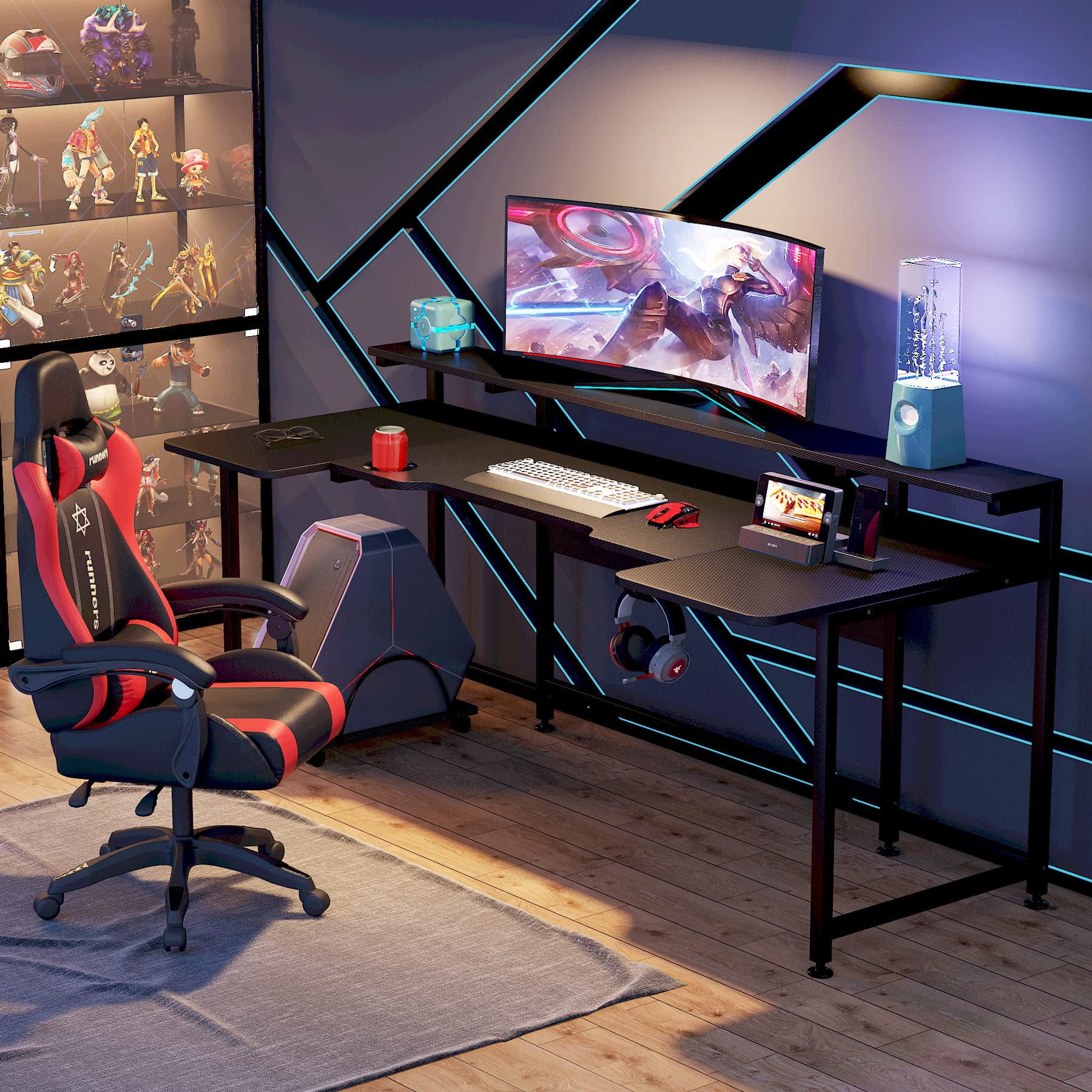 Tribesigns U Shaped Computer Desk with Hutch, 74.8 Inches Gaming Desk