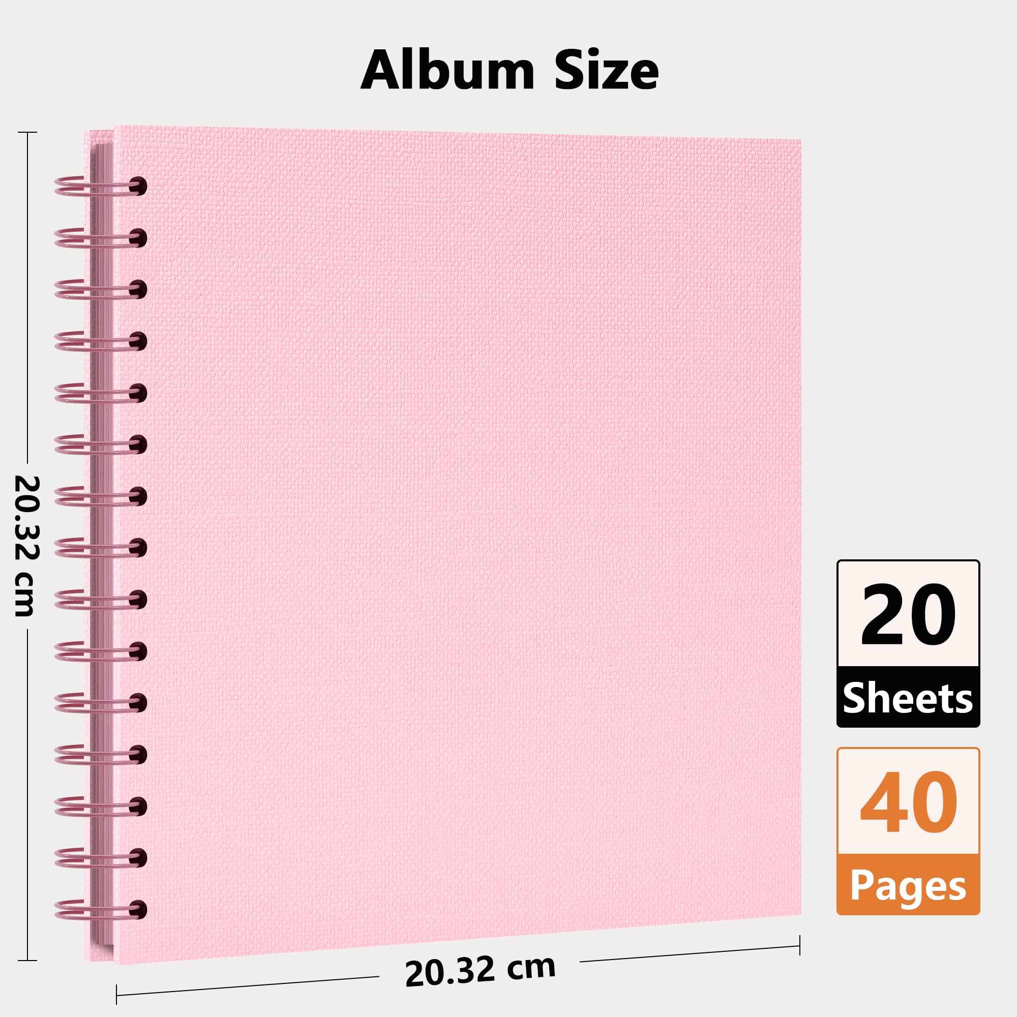 Vienrose Scrapbooking album (20,5 x 20,5 cm) fotoalbum, reisalbum met getextureerde papieren omslag, ideaal voor bruiloften, kinderen, familie, afstuderen (20 vellen/40 pagina's, zwart