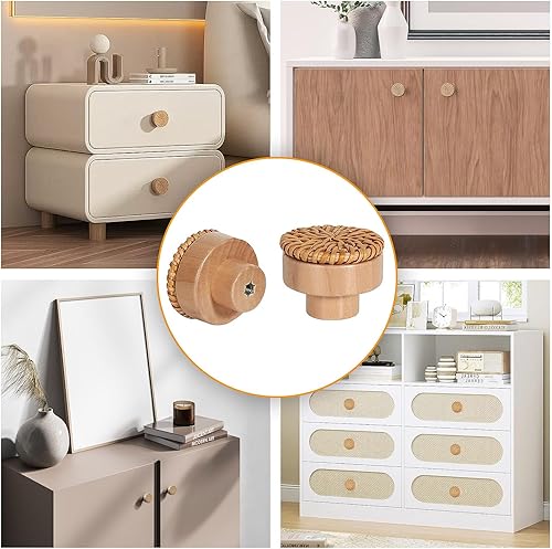 Miniatura 3 de 20 pomos bohemios de ratán para aparador, pomos de ratán hechos a mano para cajones, con 20 tornillos, tiradores tejidos de ratán para armarios,