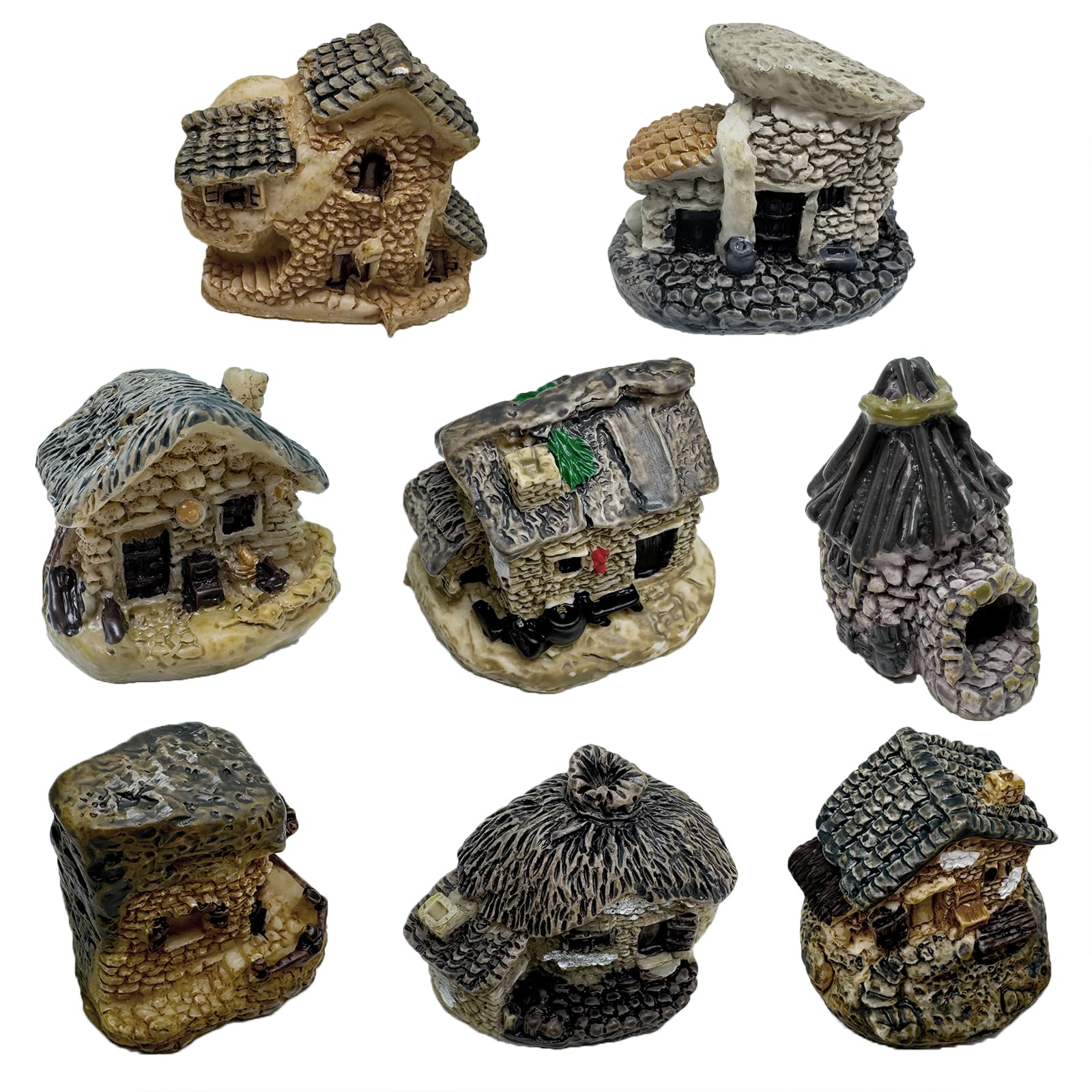 8 PCS Mini House Figurines,Mini Fairy Cottage House, Fairy Garden Cottage Ornaments Accessories for DIY Bonsai，Terrarium，Micro Landscape Yard Bonsai Decoration.