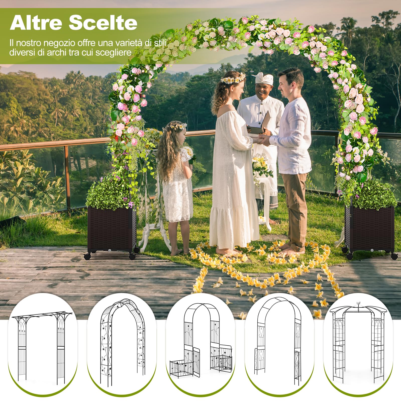 RELAX4LIFE 2M Traliccio ad Arco, Pergola ad Arco in Metallo con Casse di Fiori su Ruote, Tubi in Metallo Rivestiti in PE, Sistema di Auto-irrigazione per Piante Rampicanti, per Cortile, Matrimonio