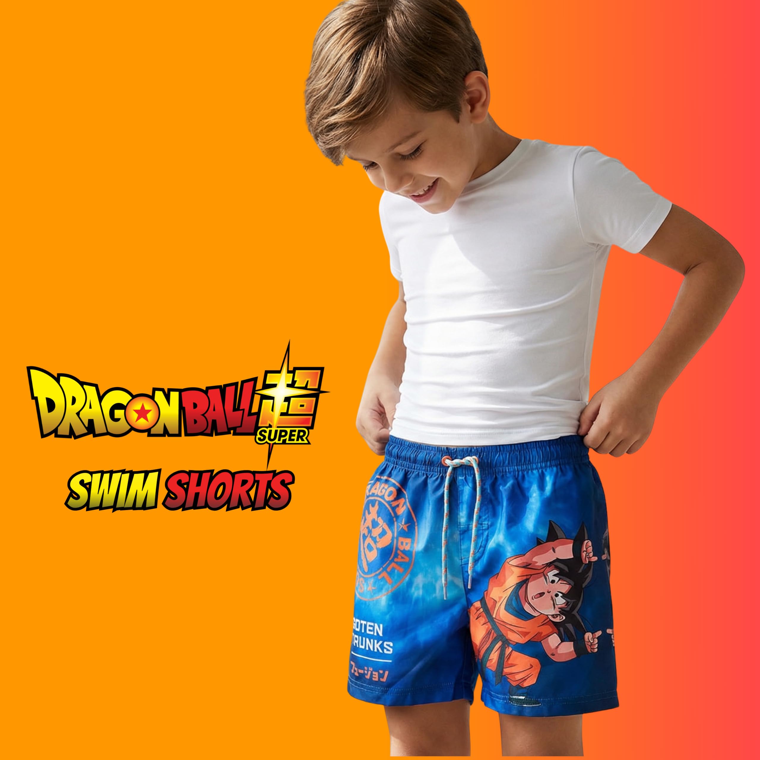 Dragon Ball Z Bañador para Niño, Shorts de Baño Bermudas, Bañador de Natación Infantil, Tallas 4 a 12 Años