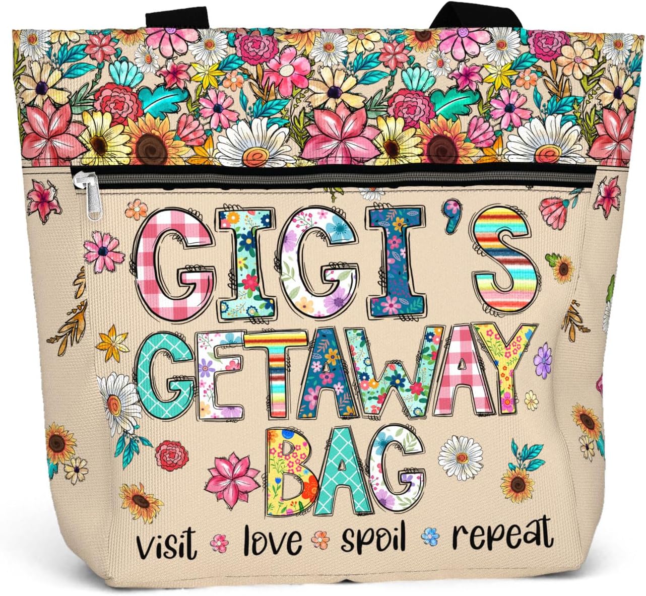 84hoods Aesthetic Tote Bag for Women. Shoulder Bag Grandma Gift for Grandmother. Travel Grocery Bag with Pockets, Zipper.