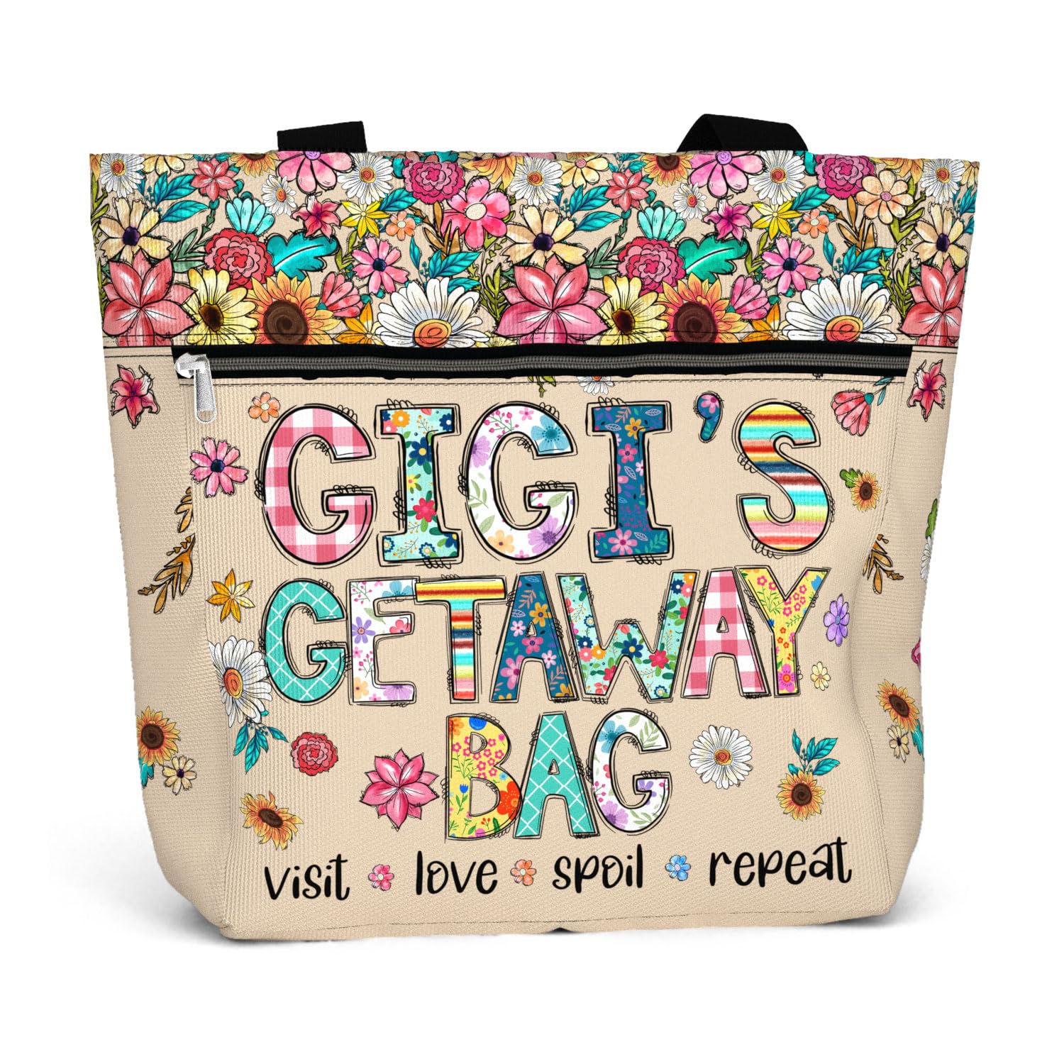 84hoods Aesthetic Tote Bag for Women. Shoulder Bag Grandma Gift for Grandmother. Travel Grocery Bag with Pockets, Zipper.