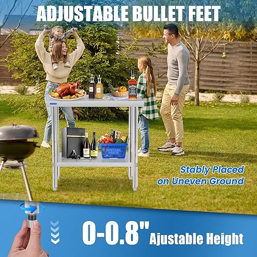 Miniatura 98 de Mesa de acero inoxidable para preparación y trabajo con 4 ruedas giratorias con estante inferior de 24 x 36 pulgadas NSF de metal comercial