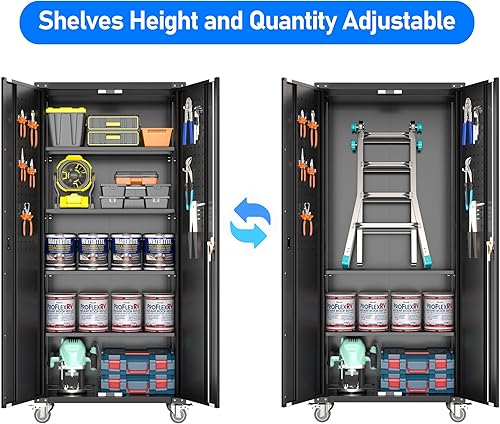 Miniatura 119 de Armario de almacenamiento de metal con tablero de clavijas de 31.5 x 31.5 x 16.5 pulgadas, armario de almacenamiento de acero con cerradura con 5