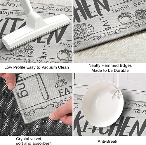 Miniatura 59 de Juego de 2 tapetes de cocina para el suelo, alfombras de cocina de microfibra antideslizantes y lavables, alfombra de pasillo acolchada para cocina