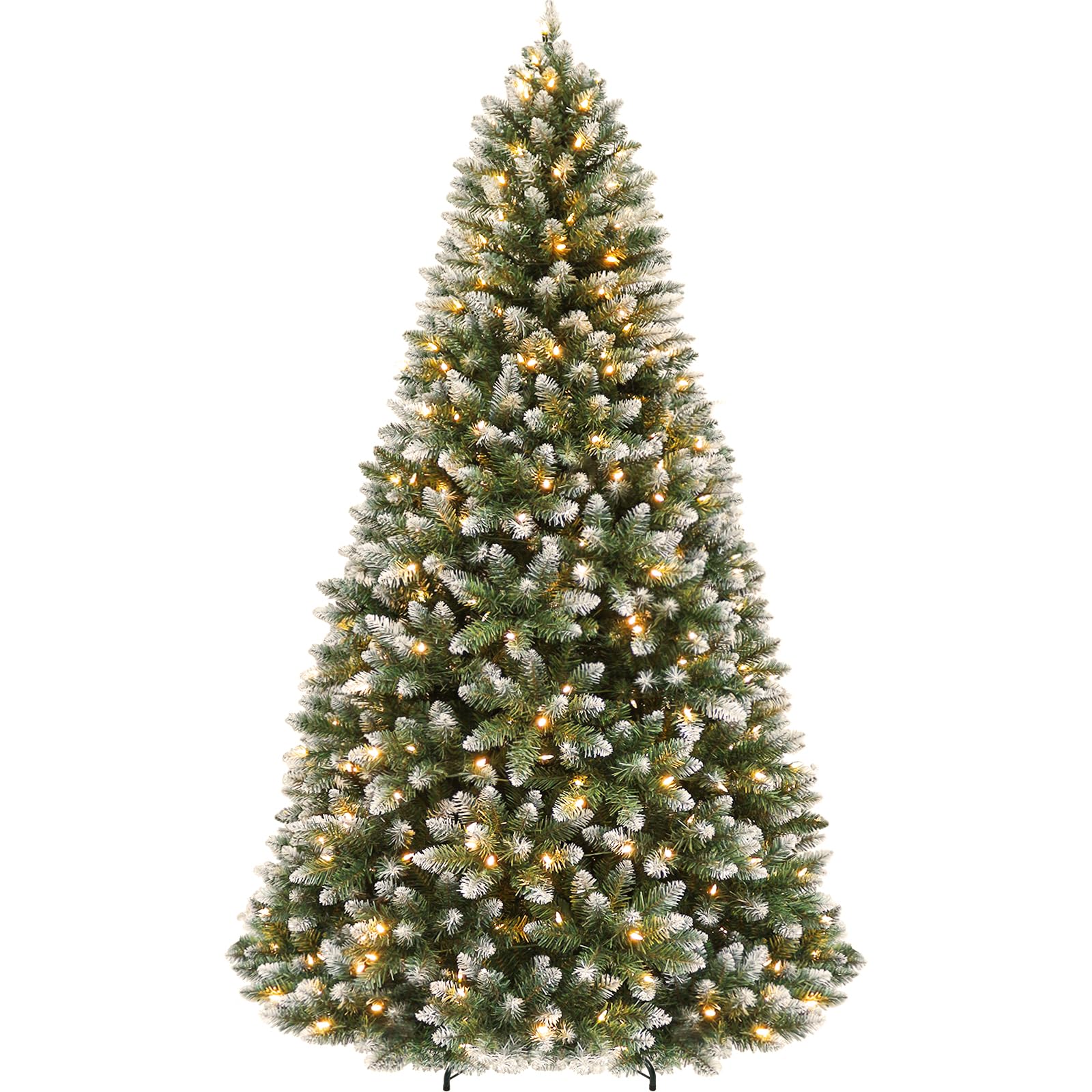 Hykolity 7.5 ft Flocked Christmas Tree, 350 Warm White LED Lights, Artificial Christmas Tree with 1446 PVC Branch Tips, Metal Hinges &amp; Base