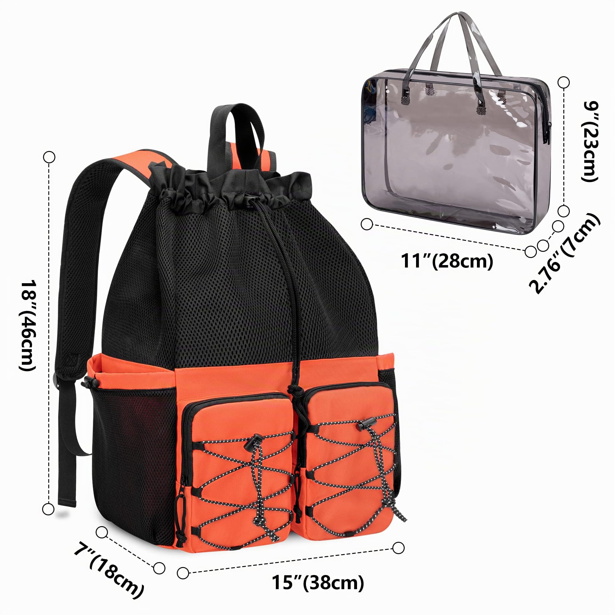 Fasrom Mochila de playa con bolsa impermeable y bolsillo, mochila grande de natación con cordón para viajes, bolsa de playa, gimnasia y deportes en la piscina