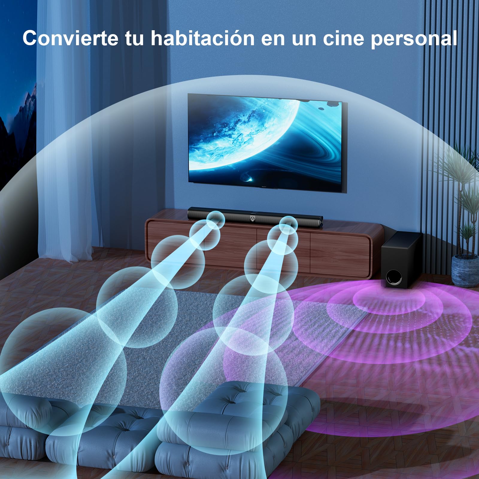 GarageRock Barra de Sonido con Subwoofer para TV, 110W Home Theater con Deep Bass&Aumento de Volumen &3 Ecualización Modos, Bluetooth 5.3/ARC/Opt/AUX, Surround System Soundbar para TV/PC/Proyectores