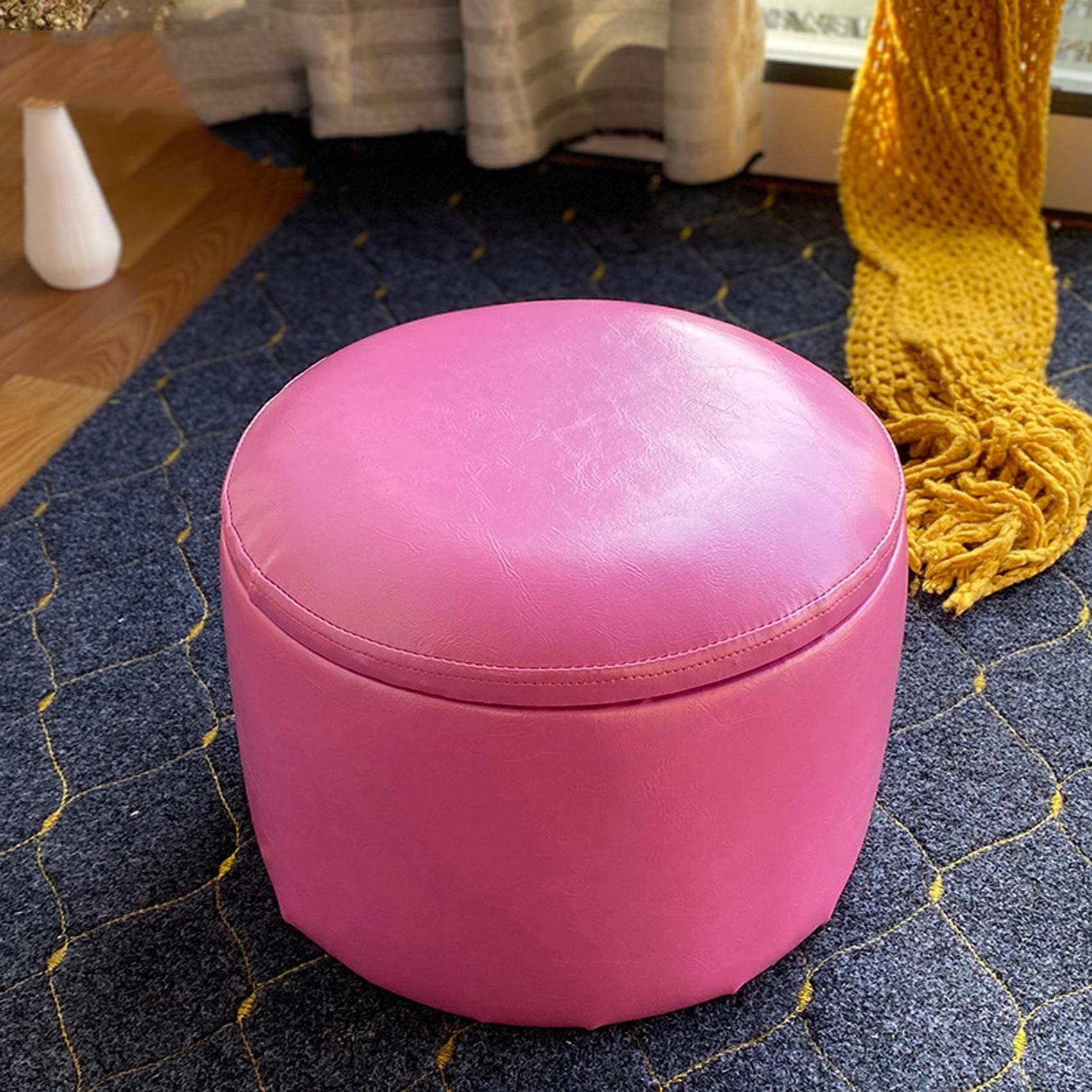 Amazon｜ピンク ラウンド オットマン フットスツール 収納付き オイル