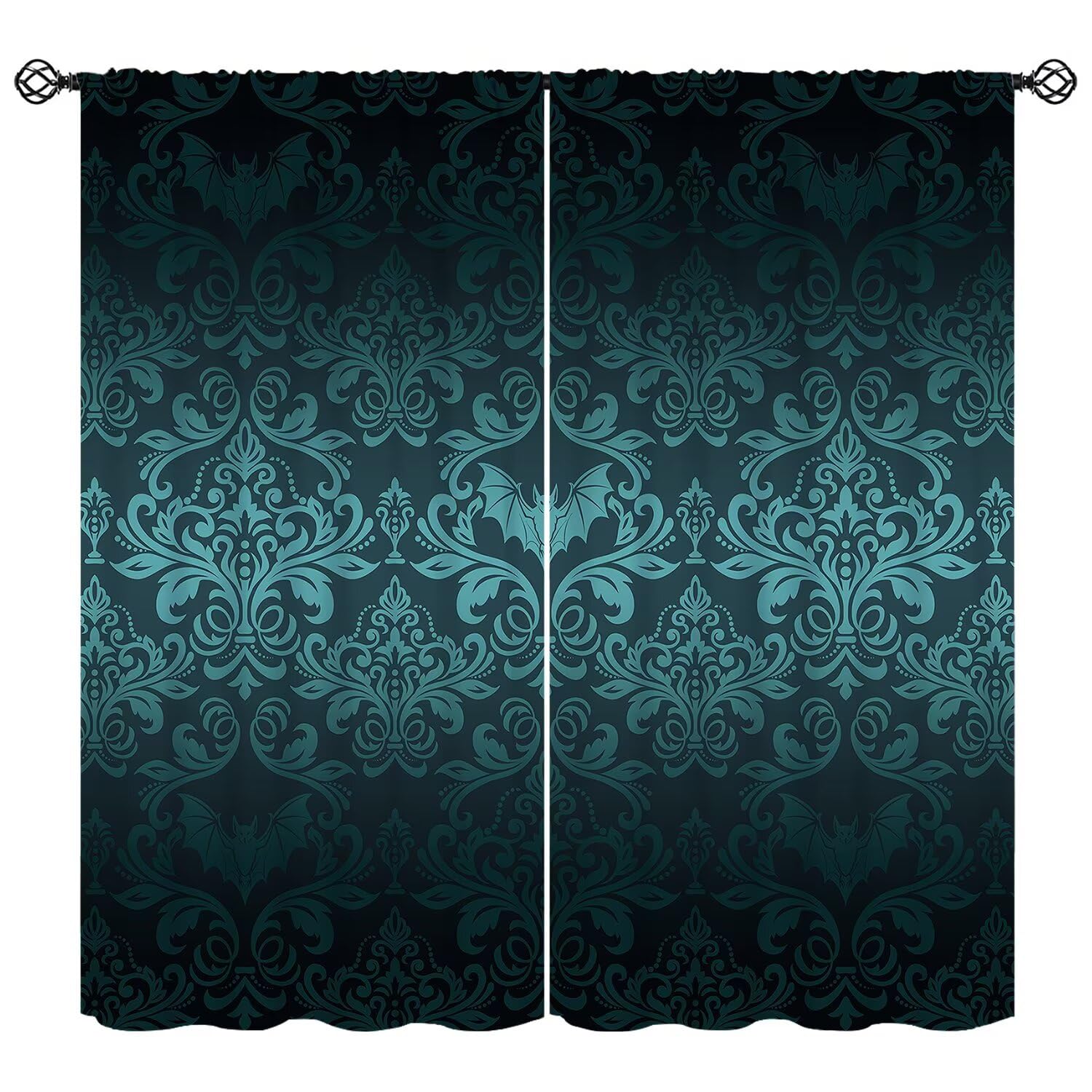 moderw Damask Floral Curtains Vintage Oriental Floral Window Treatments Gothic Antique Victorian Baroque Luxury Bohemia Flowers Blackout Window Drapes for Farmhouse Living Room W42xL63in