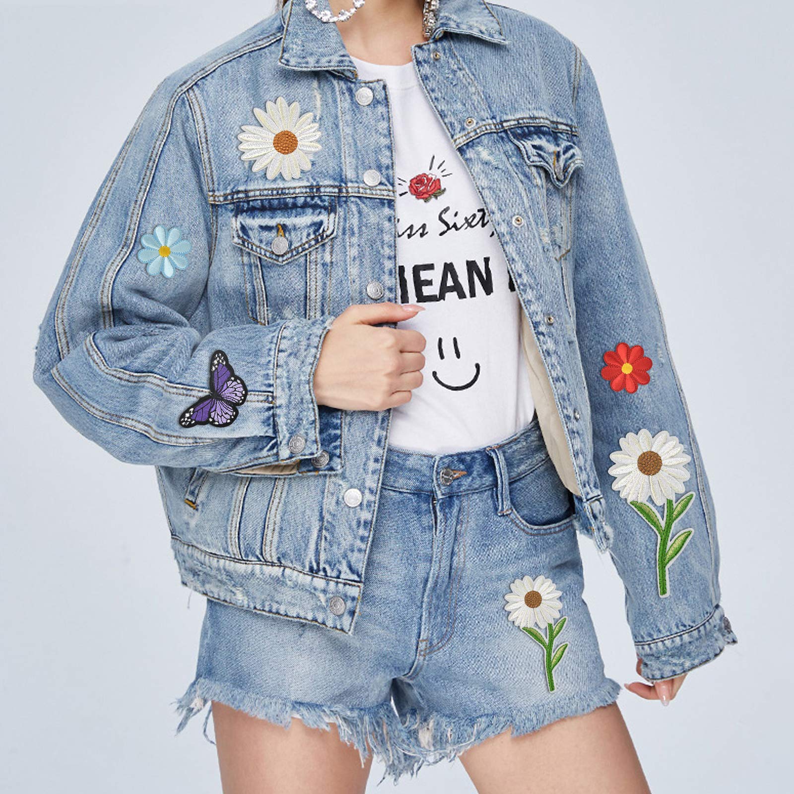 39 stuks vlinders bloemen strijkpatches, applicaties patches om op te strijken, borduurwerk, naaien ijzer op patches, geborduurde patches, stickers, opstrijkbare patch voor kleding Jean jassen