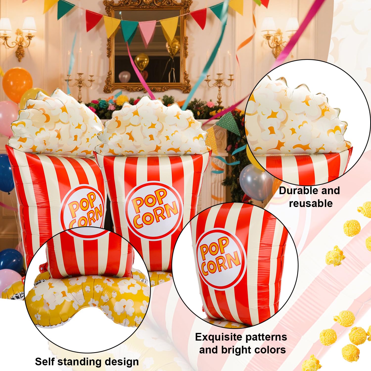 6 Pièces Popcorn Ballons En Aluminium, Set De Décoration, Helium Et Aluminium Pour Fête D'Anniversaire D'Enfants Pop-corn