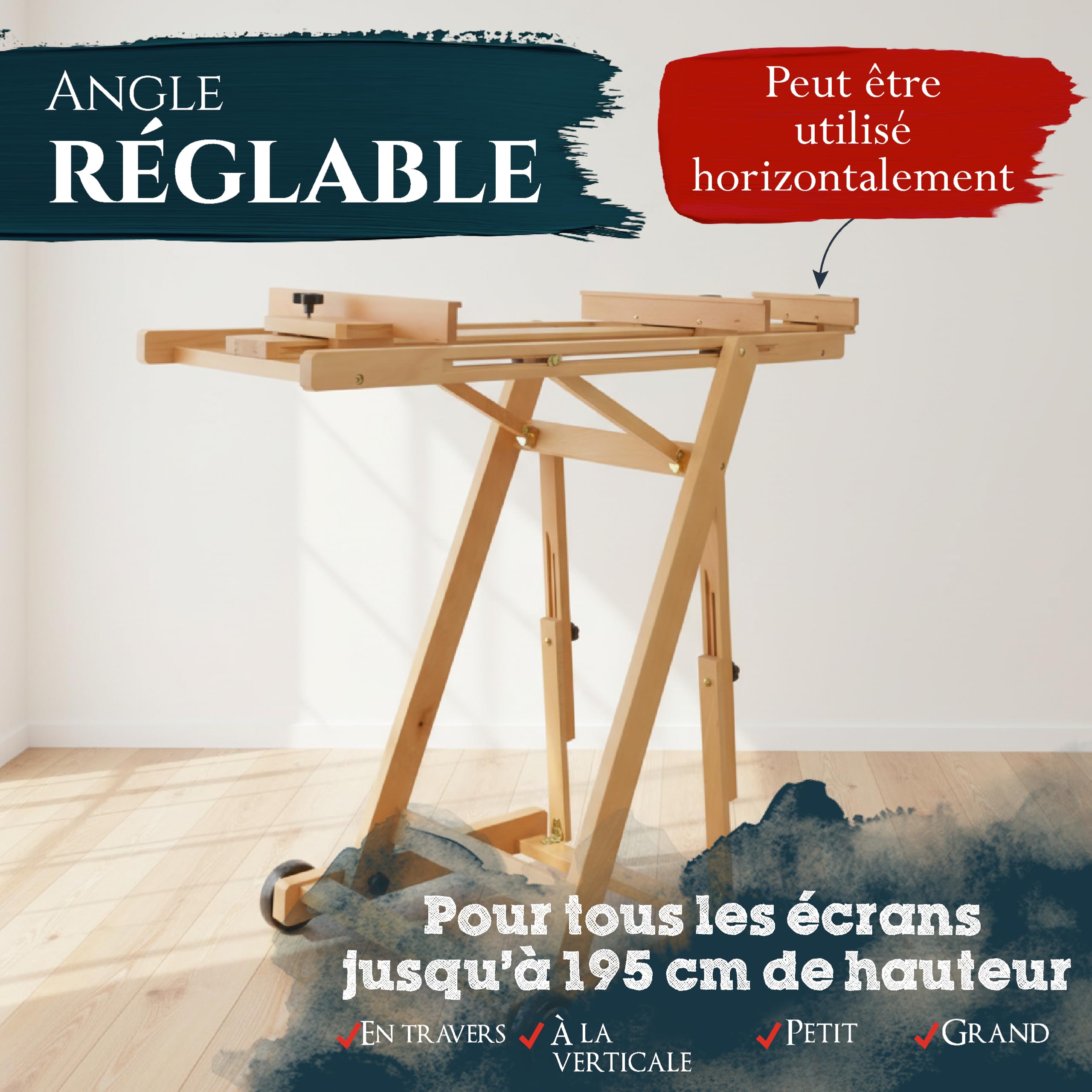 Artina chevalet atelier peinture en bois de hêtre avec support inclinaison