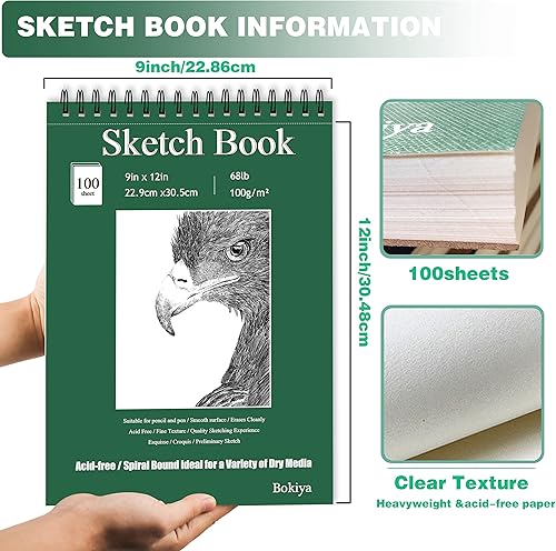 Miniatura 2 de Bokiya Cuaderno de bocetos de 9 x 12 pulgadas para niños, niñas, niños, adolescentes, regalo, papel de dibujo encuadernado en espiral superior, 100