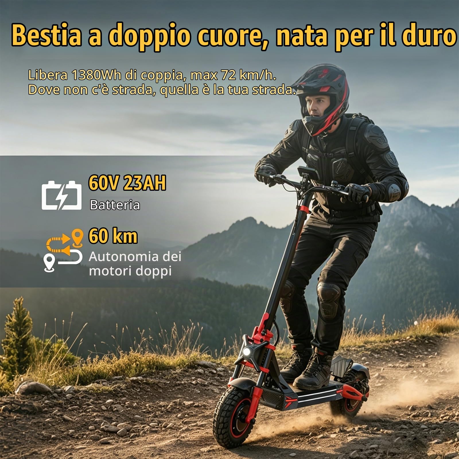 Monopattino Elettrico Ad Alta Velocità a Doppia Trazione per Adulti, Limite Di Velocità Sbloccabile, Batteria Da 60v 23ah, Schermo Ad Alta Definizione, Supporto per Telefono, Pieghevole