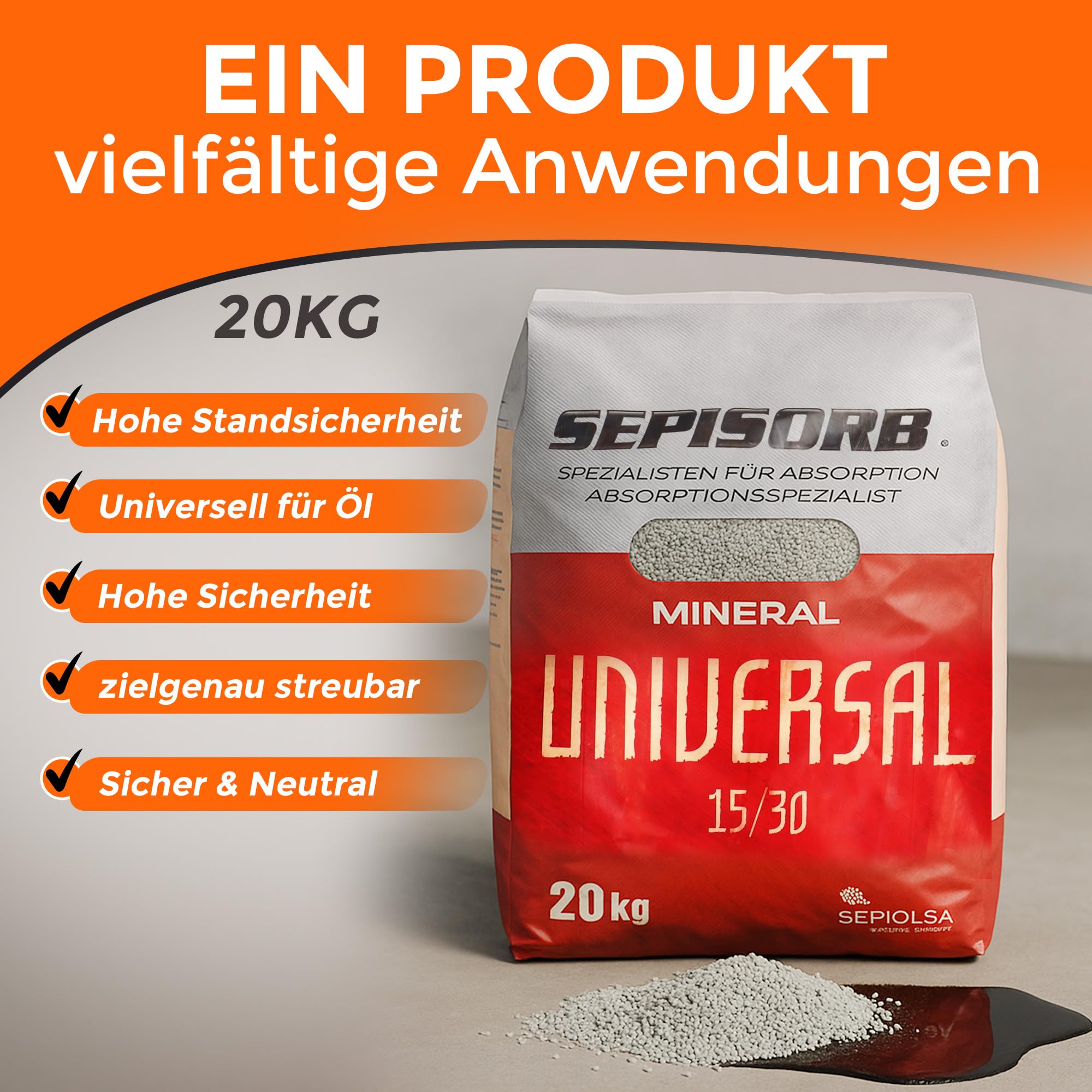 SAMETRUCK 40L Ölbindemittel Sack 20kg Granulat fein Chemikalienbinder Körnung 0,25-1.18mm