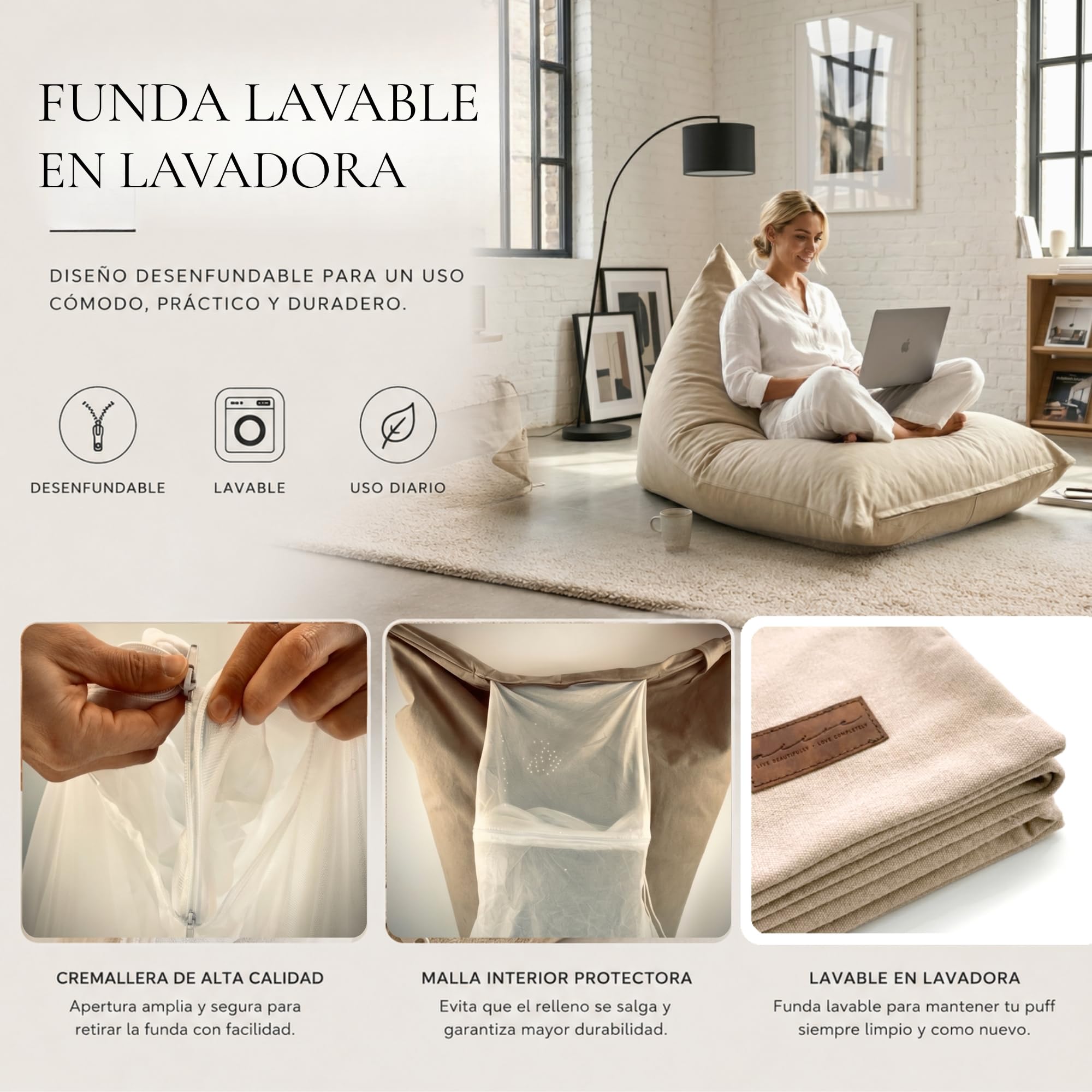 Aiire Puff con Relleno Incluido Moderno - Puf Salon XXL de Diseño para Adulto o Juvenil - Funda Desenfundable y Lavable - Puffs Infantiles XXL - Bean Bag Chair Gamer Gigante