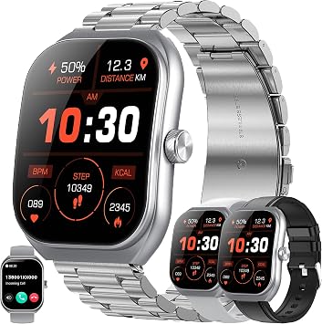 Smart Watches for MenAnswer/Make Call, 2.01" Curved Screen HD Fitness Tracker Watch with Blood Pressure/Heart Rate Monitor, SpO2, Fitness Watch for Men, Smart Watch for Android/iOS Phones Silver