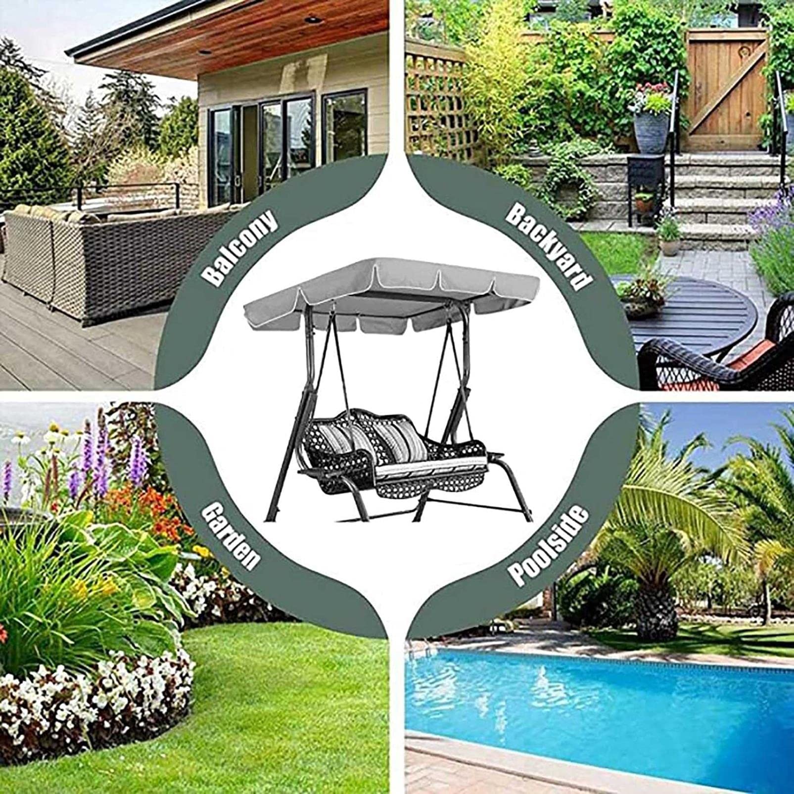 Tetto del Dondolo da Giardino Ricambio, Baldacchino per Altalena da Giardino 98 x 72,8 x 7,1 Pollici Telo di Ricambio per Altalena a 3 posti Telo Superiore Antivento Impermeabile Anti-UV con Borsa po