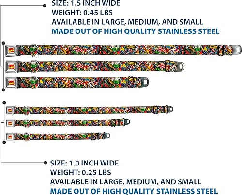 Miniatura 3 de Buckle-Down Collar de perro con hebilla de cinturón de seguridad, apilado de cómics retro de Marvel, 1.5 pulgadas de ancho, se adapta a cuello de 18