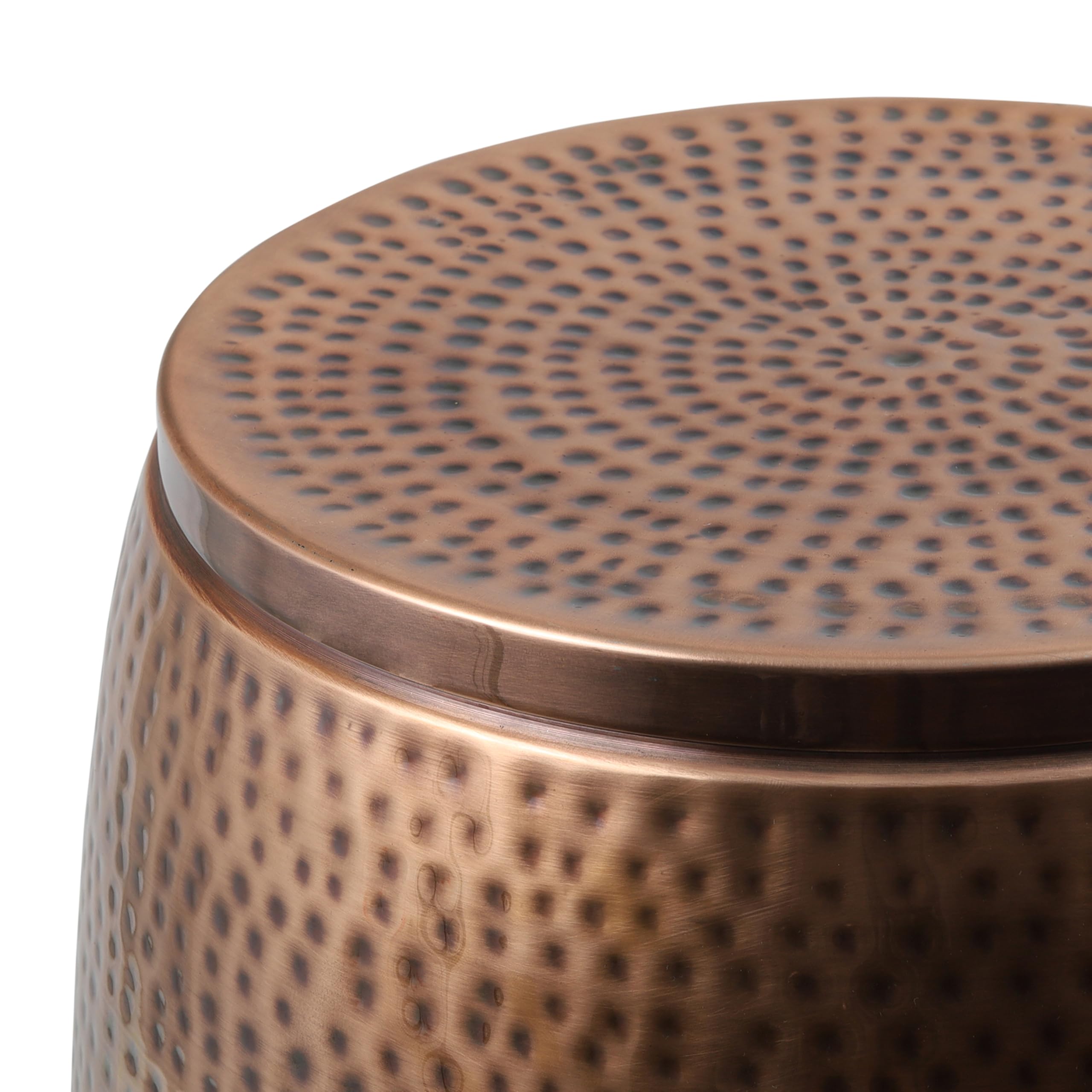 happimess Merida 19" Hammered Metal Drum Storage Side Table, Antique Copper | Modern Rustic Removable Lid, Hidden Internal Compartment, Industrial End Table Accent