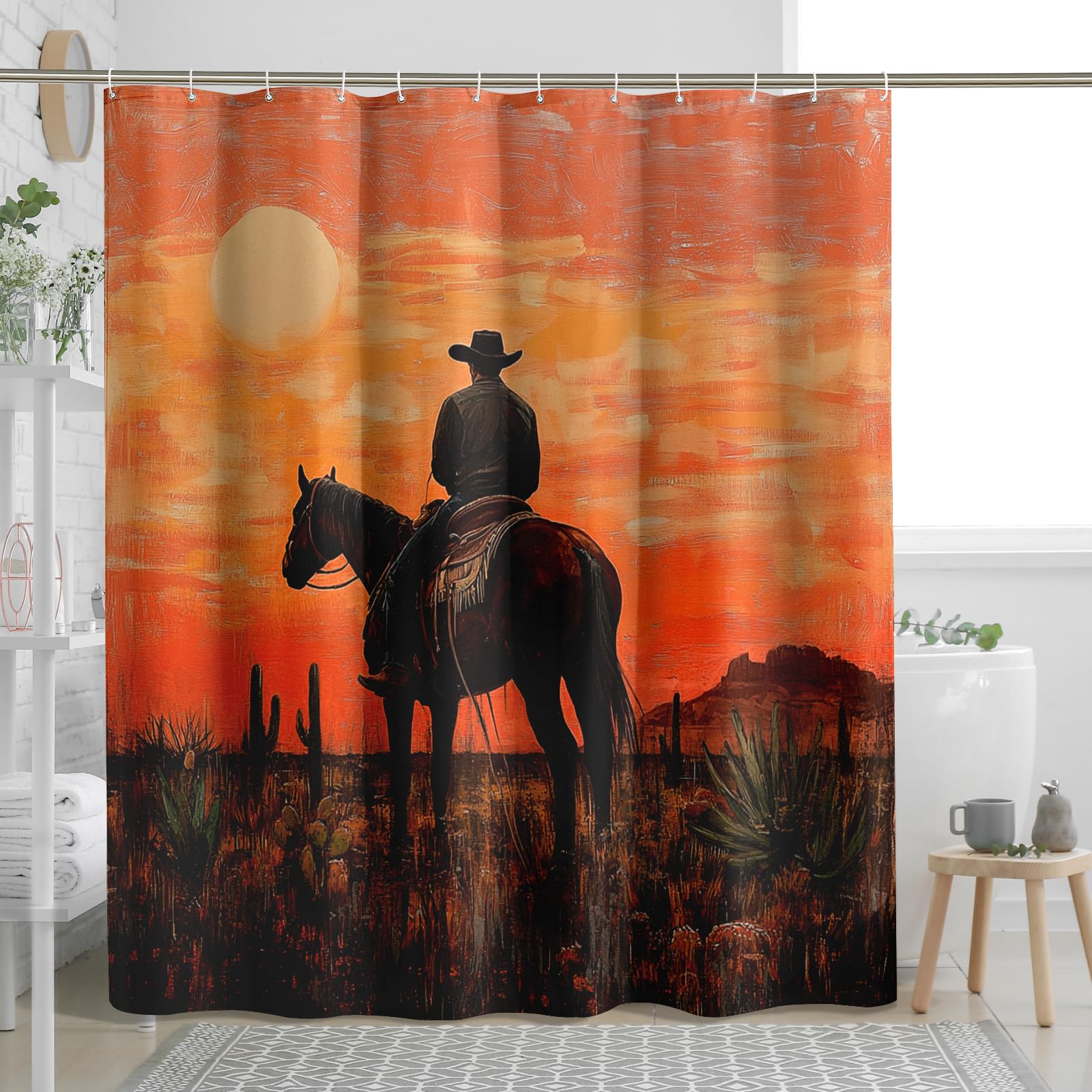 Rideau de douche cowboy occidental 183 cm pour en finir avec la déco de bain monotone