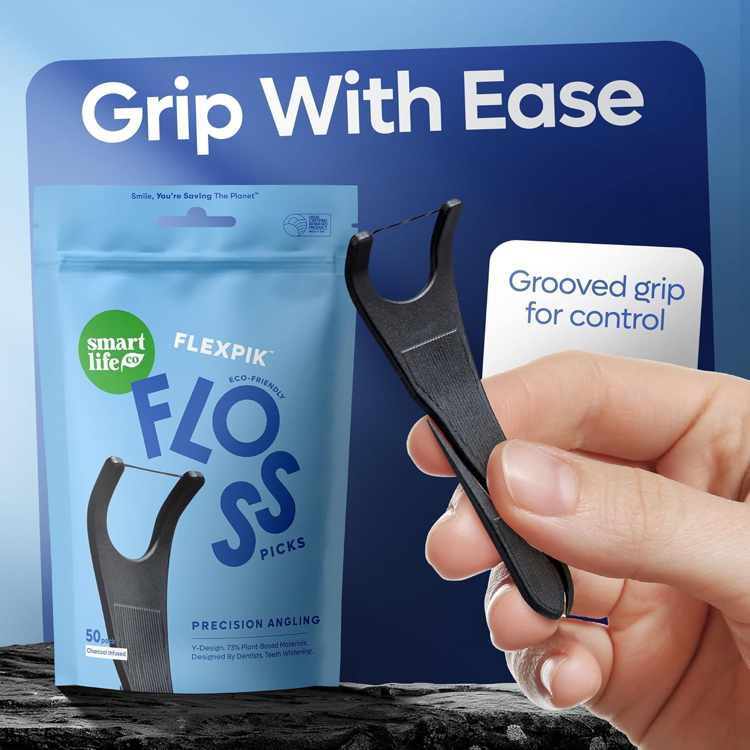 SmartLifeco Eco-Friendly Angled Dental Floss Picks (200ct) - Flossers Made With Straw Wheat Blend, Natural Whitening, Tooth Pick Stick For Adults, Vegan, Bamboo Charcoal Thread For Back Teeth & Molars - Image 8