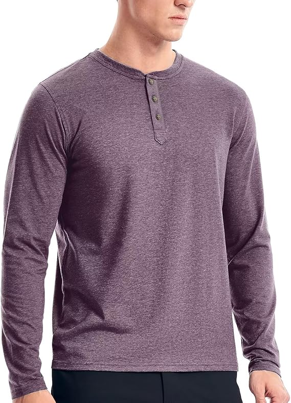 Zengjo Mens Henley Shirts Long Sleeve Casual 3 Button T-Shirts Cotton Blended Tee