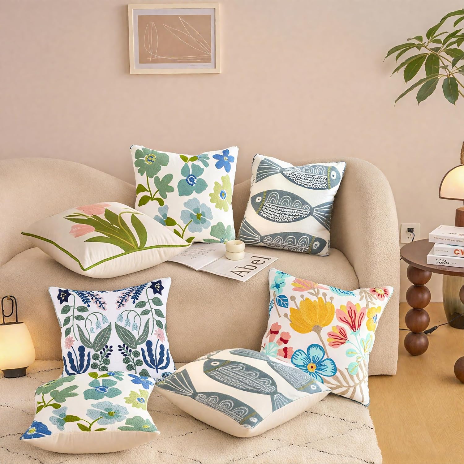 Embroidered Throw Pillow Covers, Pack of 2 Blue Flowers Patterned Pillowcases for Couch Sofa Bedroom, Decorative Pillow Covers 18x18 inch(Blue Flowers)